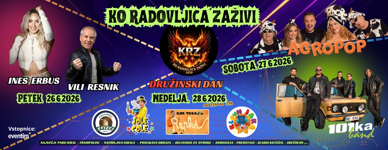 Festival Ko Radovljica zaživi - Vili Resnik, Ines Erbus, 101ka band in Agropop
